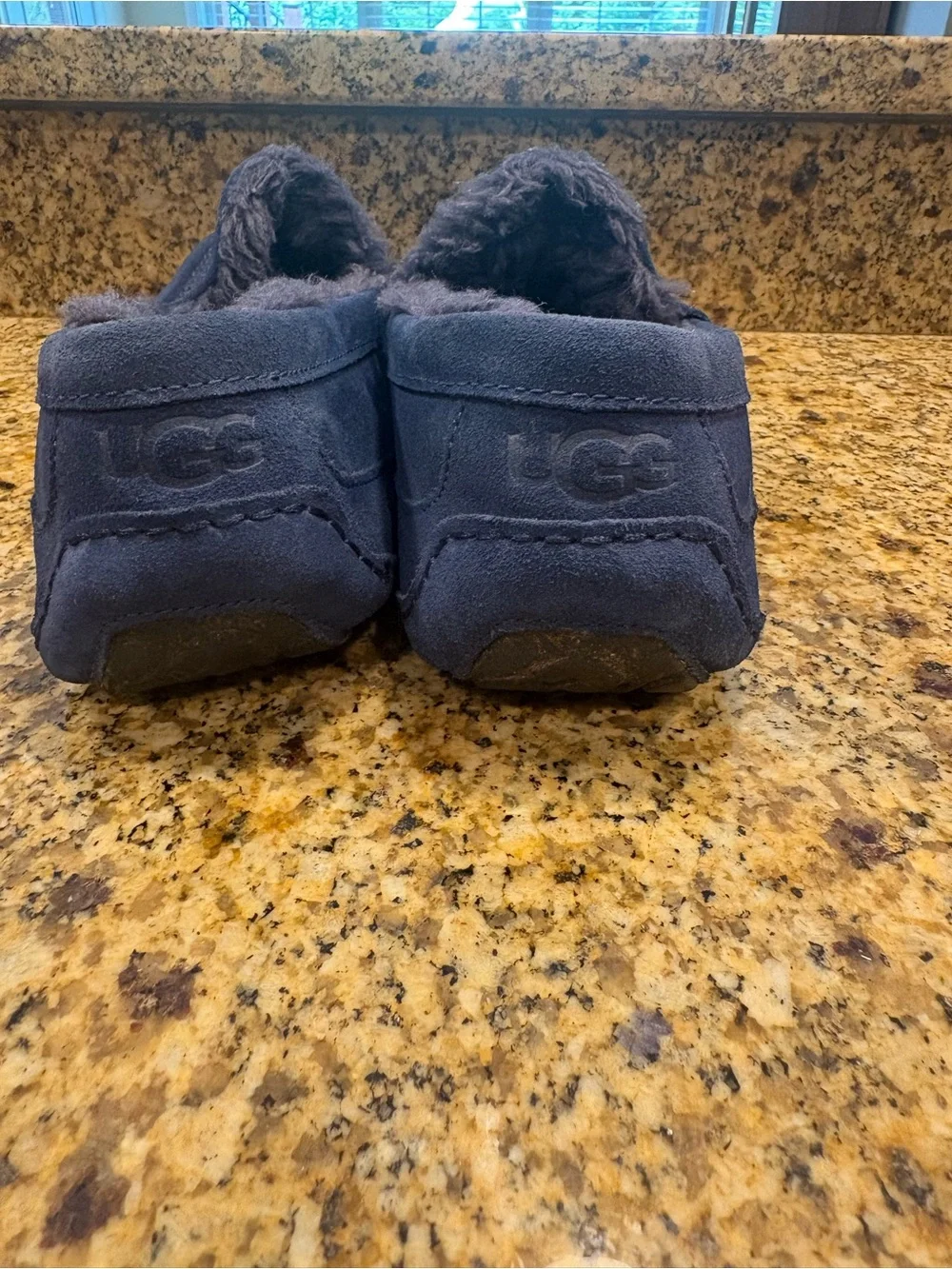 UGG Ascot Shearling Lined Slippers Mens Size 11 Blue Suede Slip On Moccasins